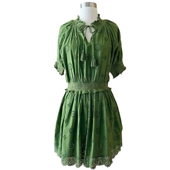 ROLLER RABBIT Fiorella Dress Astra Eyelet Green Cotton Short Sleeves Small NEW - Picture 12 of 12